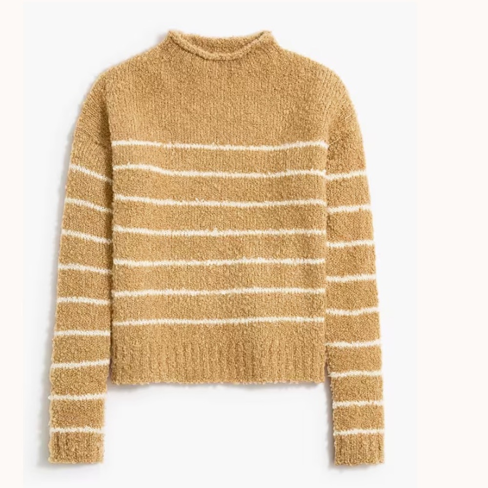 J. Crew Boucle Striped Rollneck Sweater Size Small Caramel Tan‎ White
